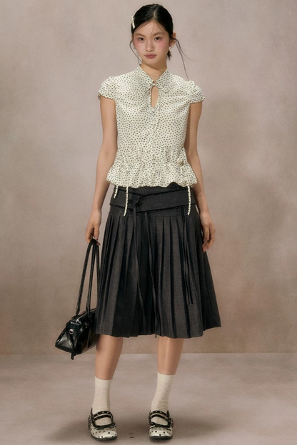 Retro Polka Dot Puff Sleeve Shirt
