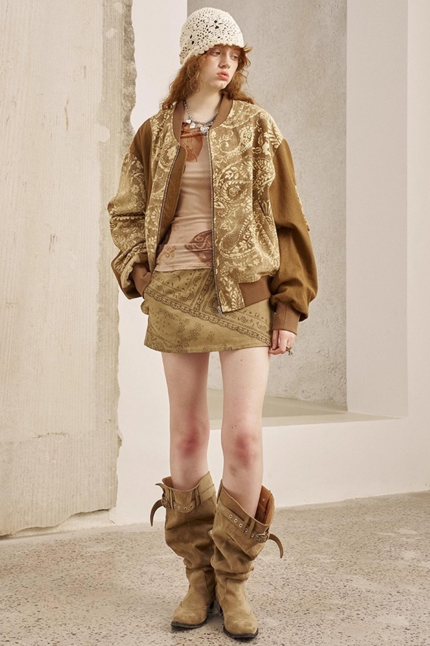 Cashew Print Long Sleeve Flight Jacket