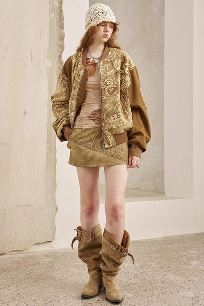 Cashew Print Long Sleeve Flight Jacket