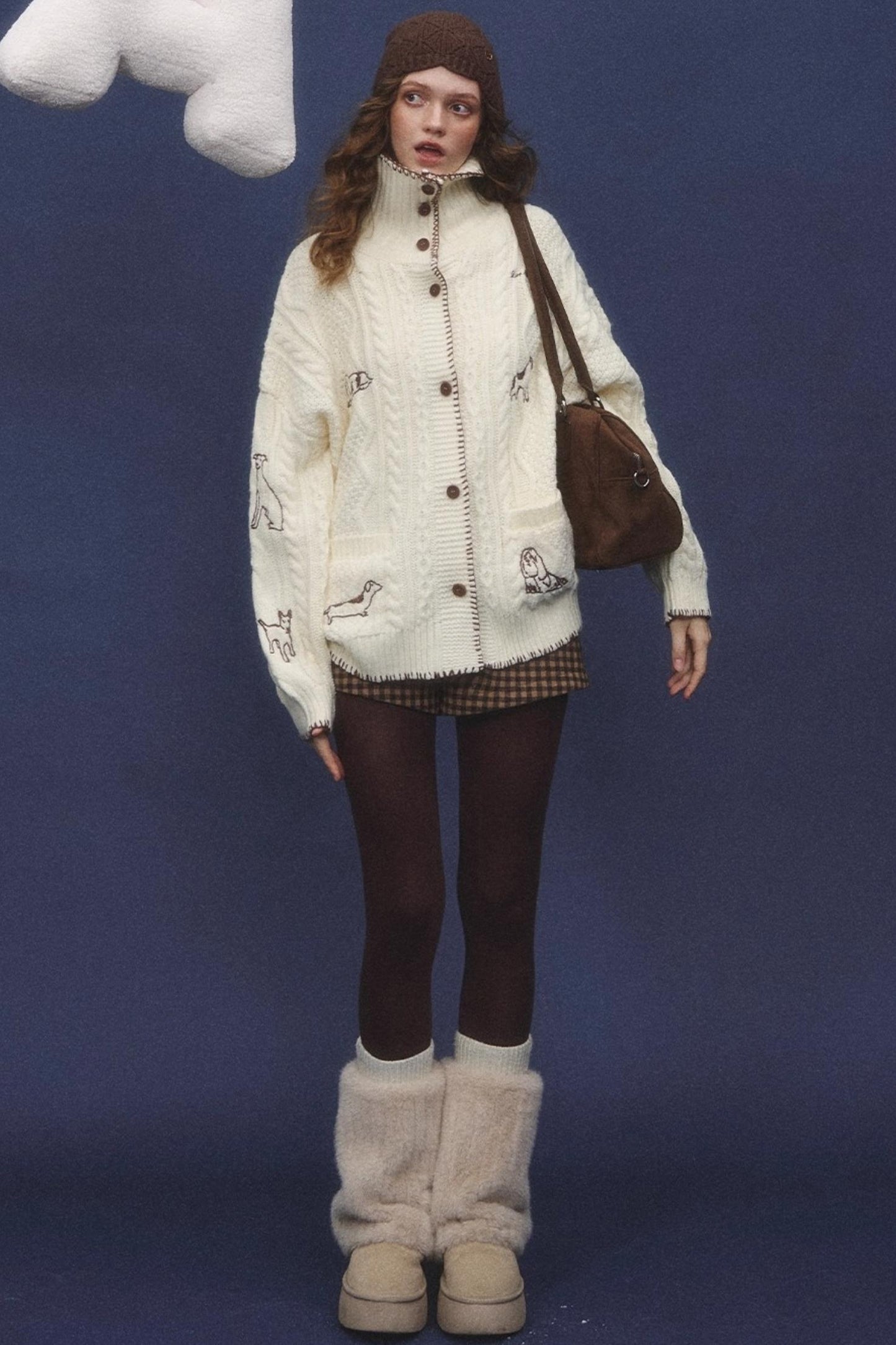 Embroidered Cable Knit Cardigan