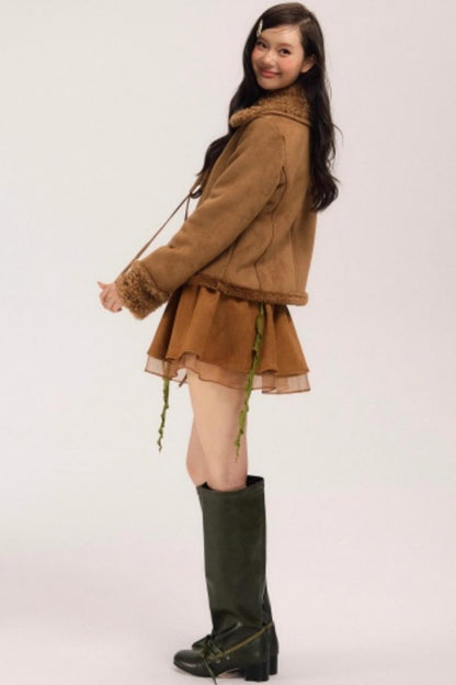 Fur-Lined Suede Winter Coat