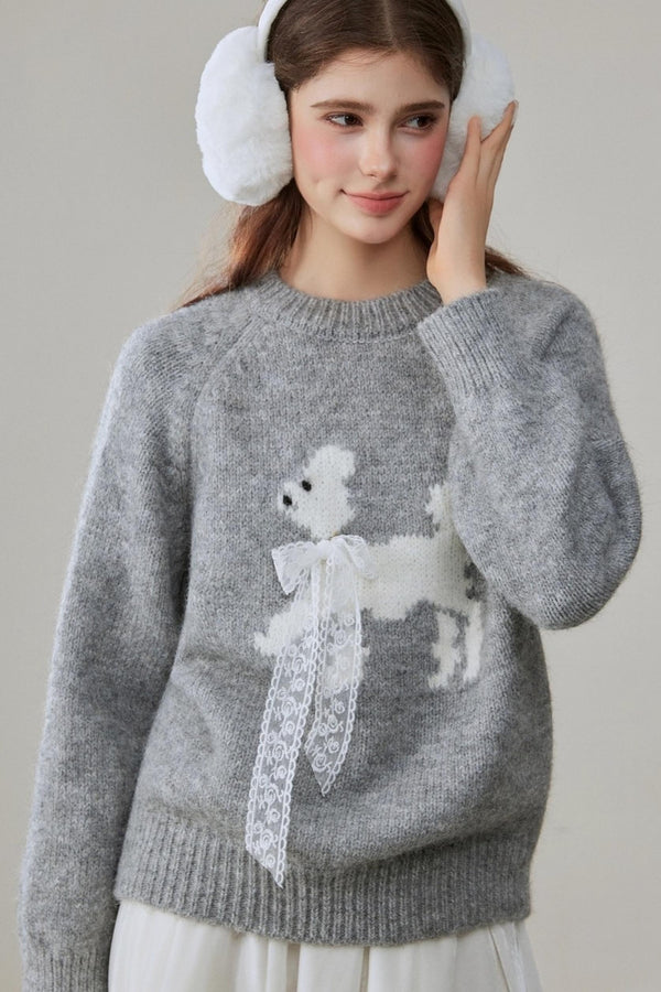 Crew Neck Puppy Design Knitwear