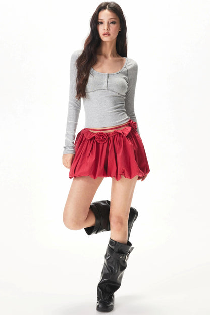 Red Puffy Flower Skirt