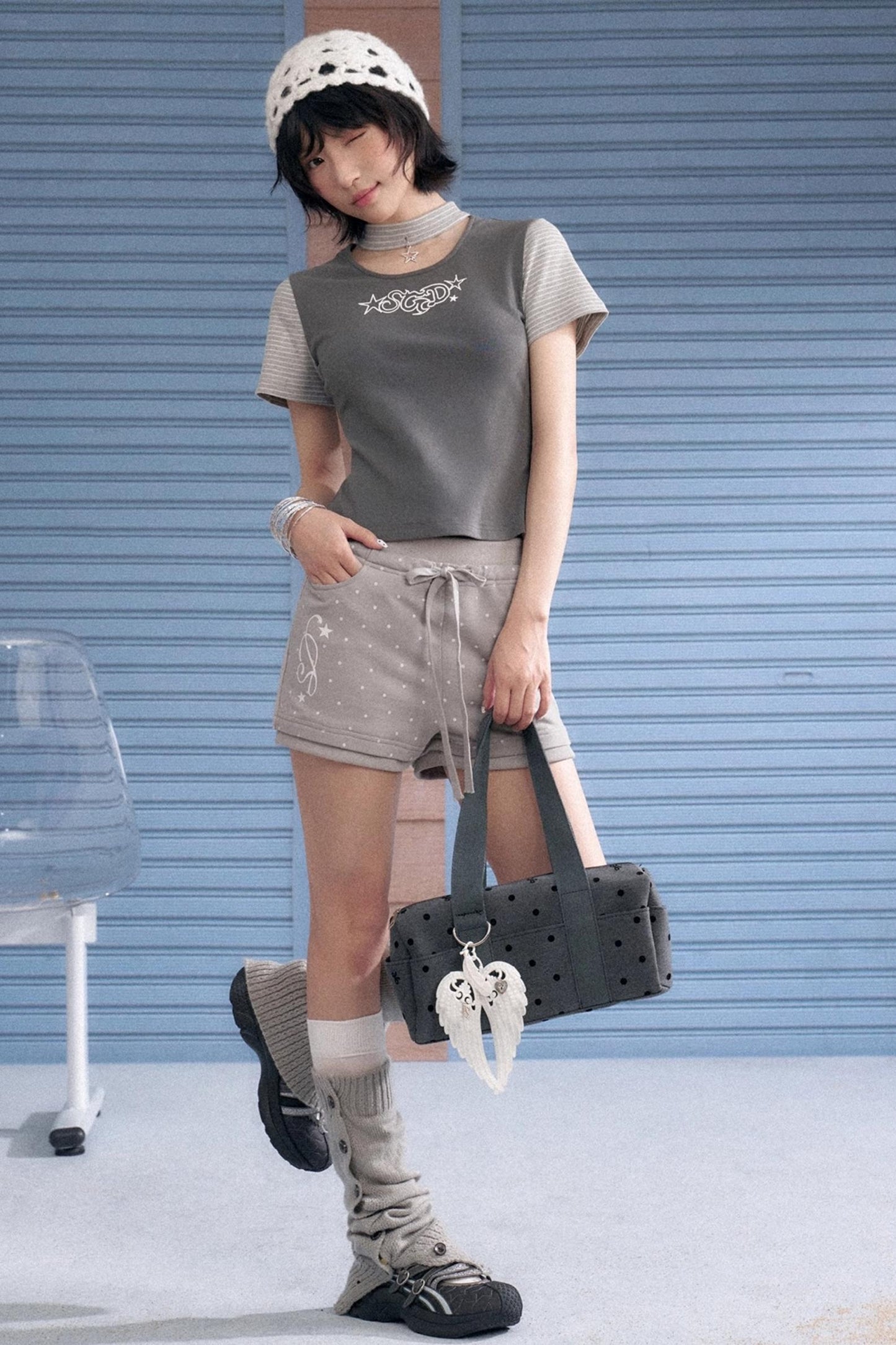 Detachable Polka Dot Peplum Shorts