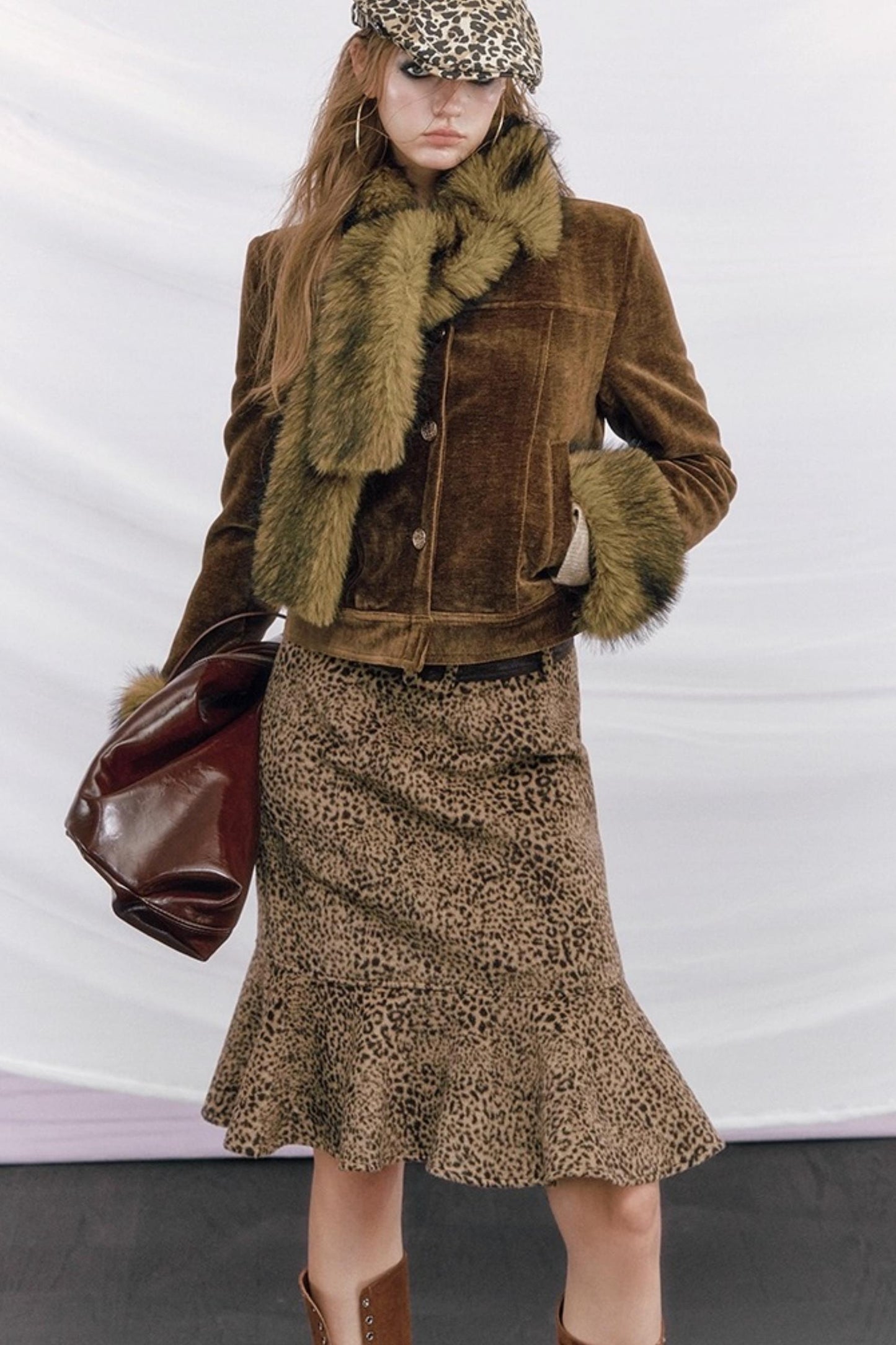 Leopard Wool Patchwork Skirt