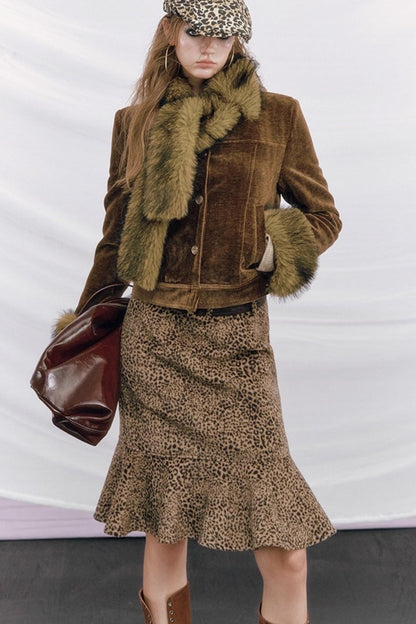 Leopard Wool Patchwork Skirt