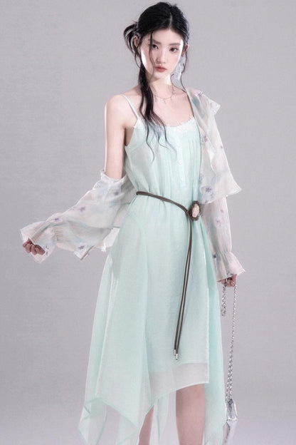 Ruffled Green Lycra Cardigan