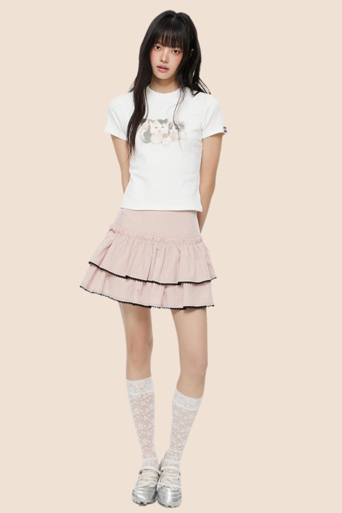 Pink Retro Plaid Skirt