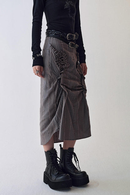 Gothic Plaid Flower Shirt & Skirt Set-Up