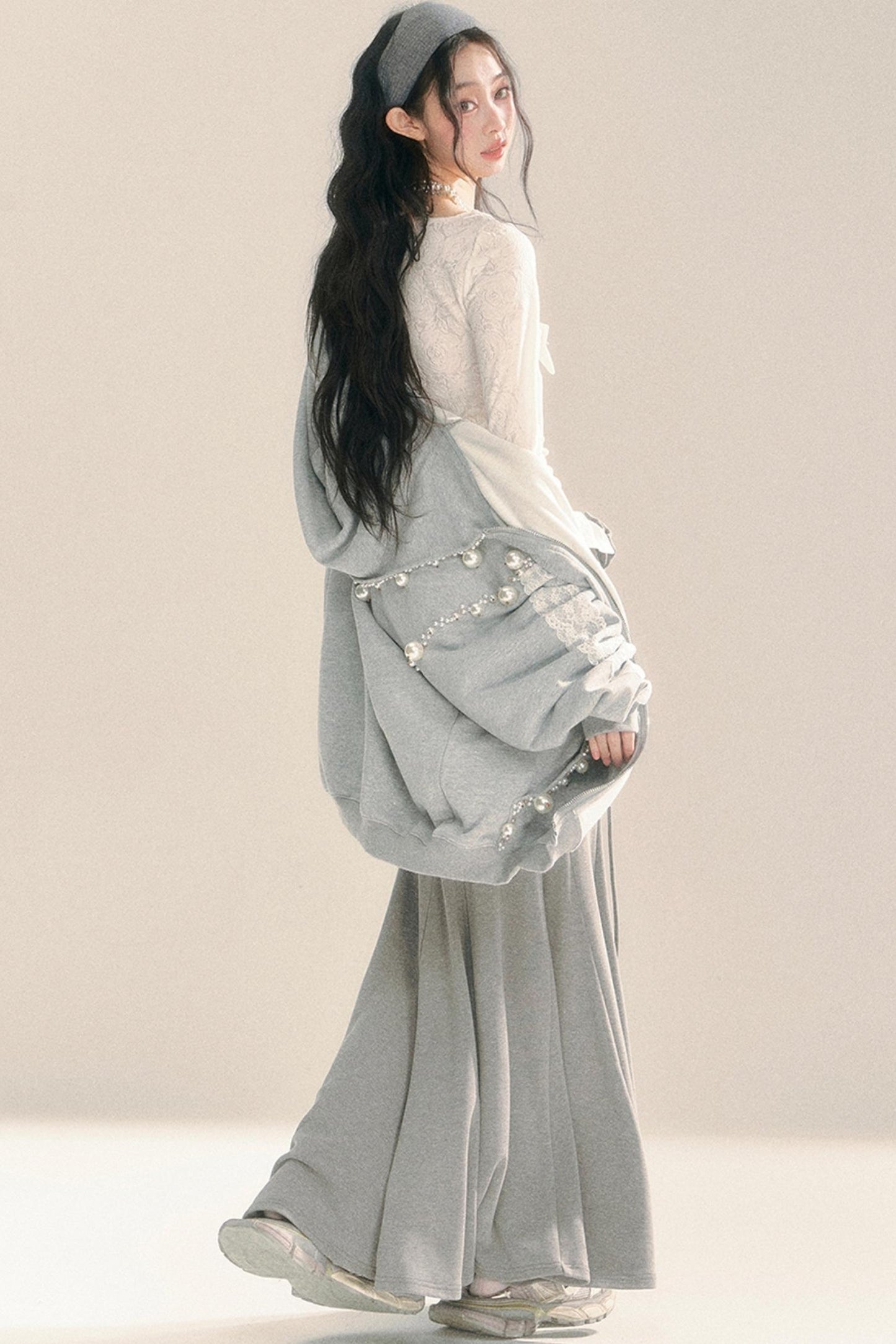 Gray Fishtail Long Skirt