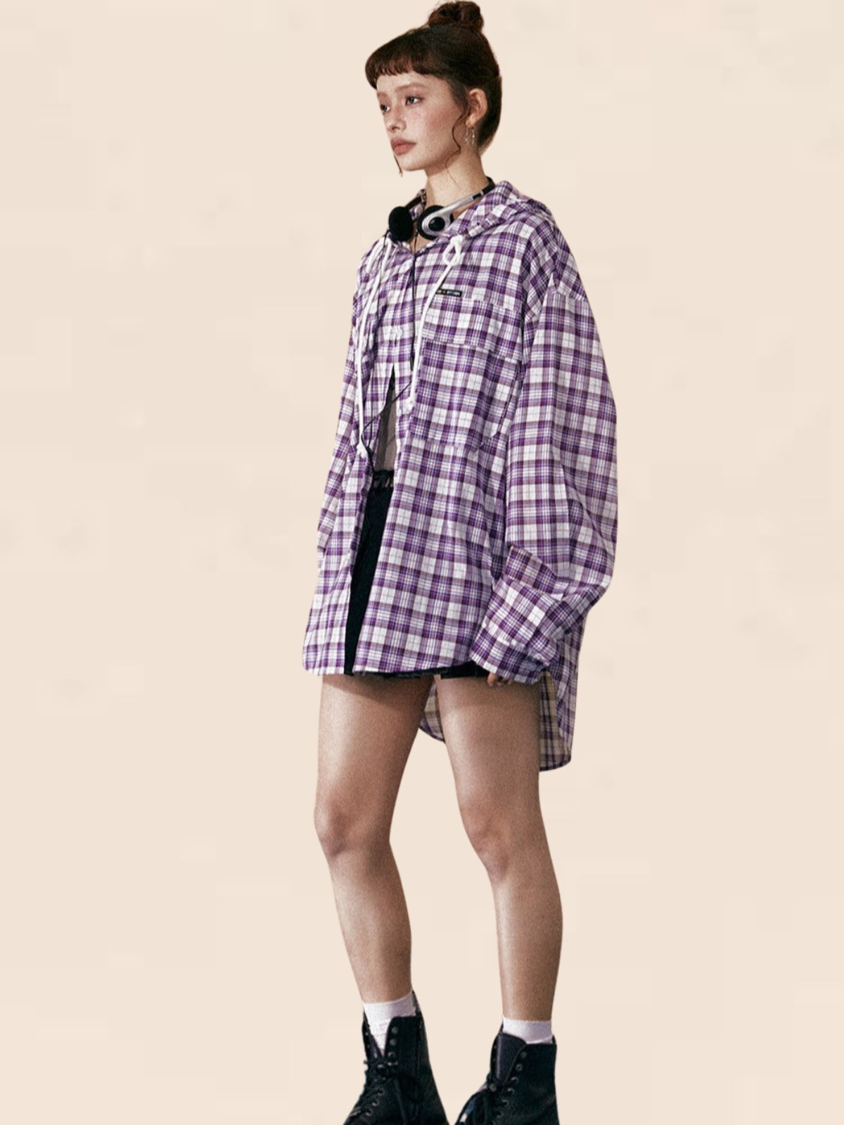 Purple Checkered Loose Coat