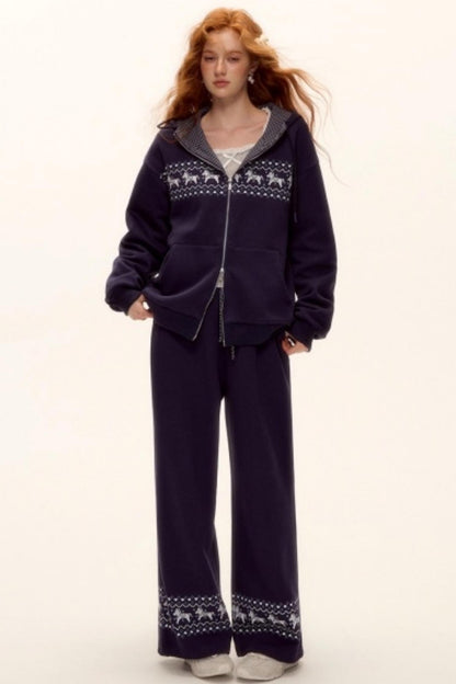 Fair Isle Quilted Jacket Pants Set-Up