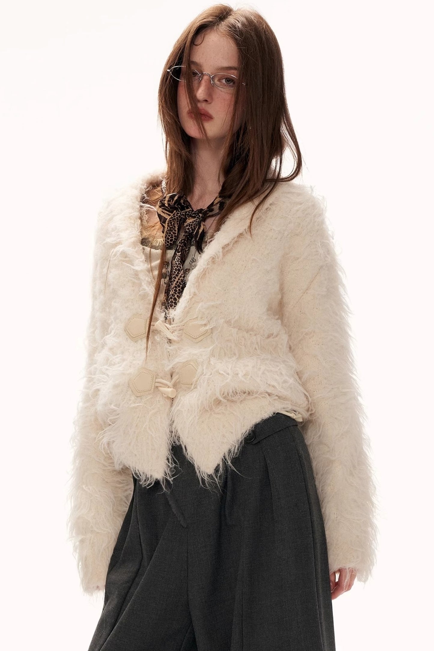 Lapel Yarn Fleece Cardigan