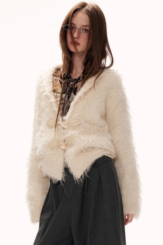 Lapel Yarn Fleece Cardigan