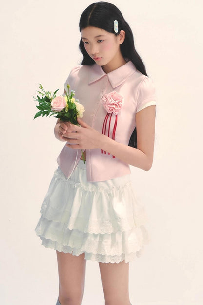 White Lace Tiered Midi Skirt