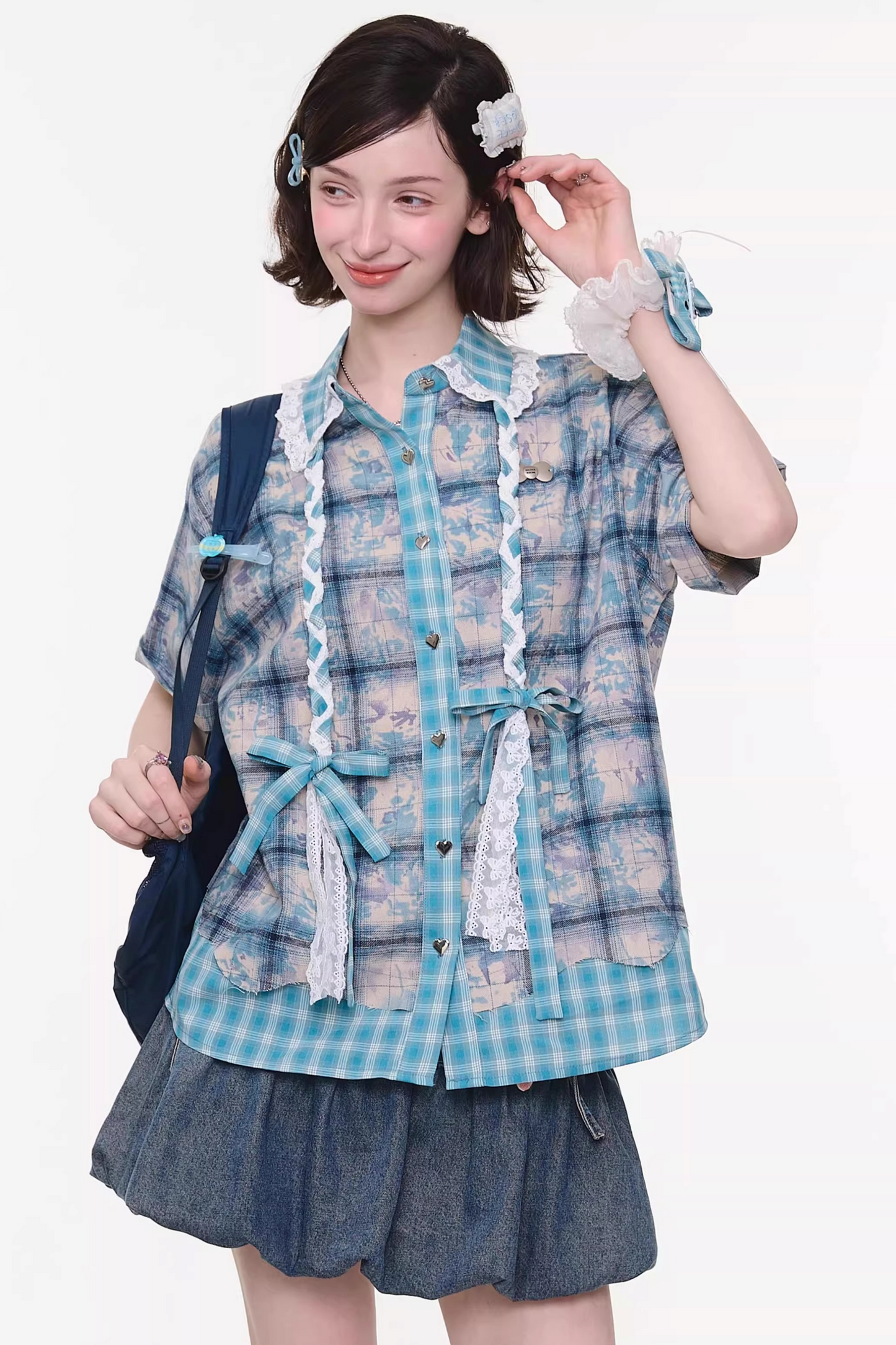 Braided Lace Plaid Blouse