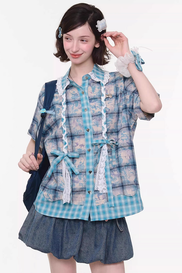 Braided Lace Plaid Blouse