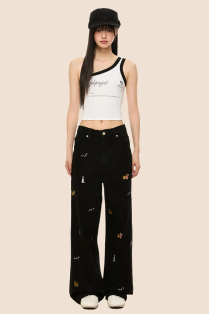 Vintage Embroidered Loose Fit Jeans