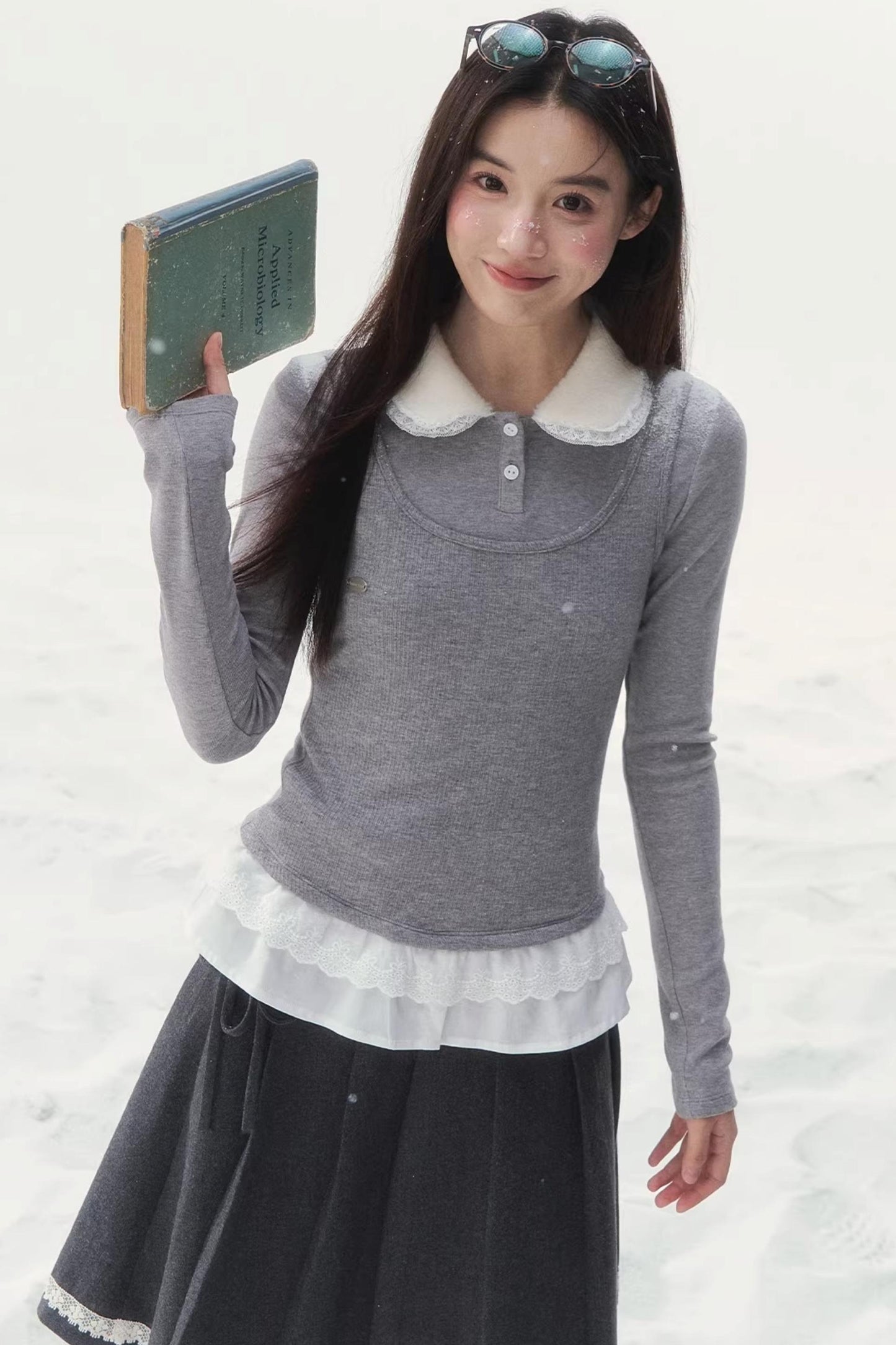 Faux Two-Piece Knitted Blouse