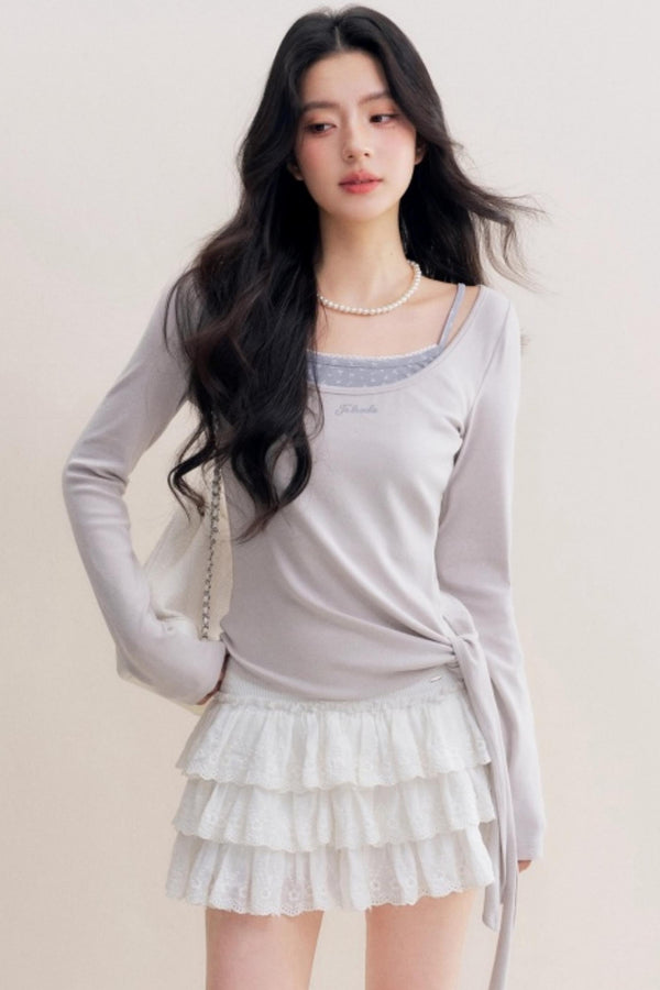 Lace Trim Patchwork Top