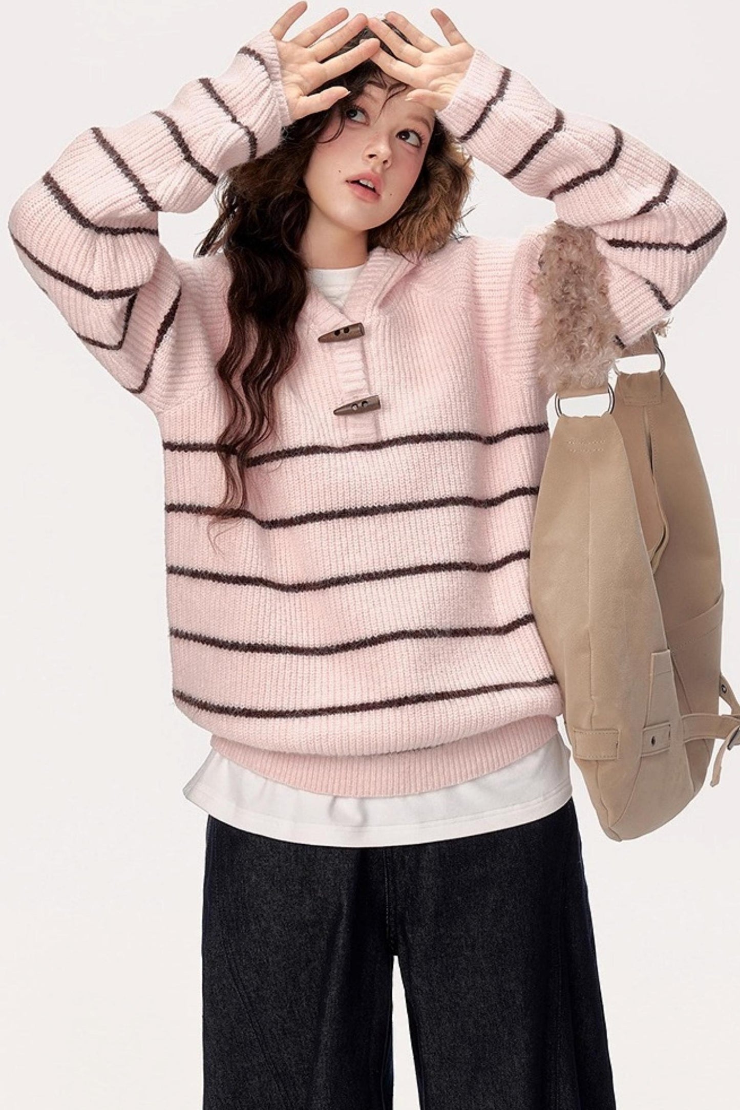 Hooded Striped Knit Sweater