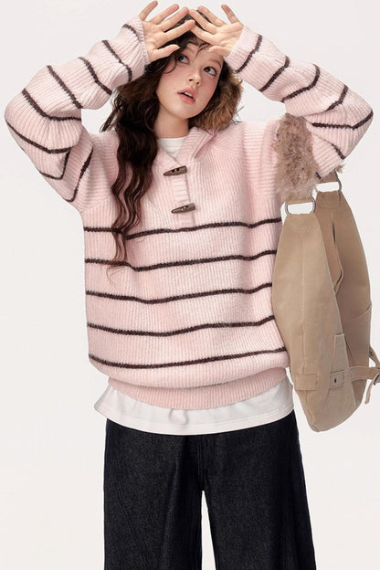 Hooded Striped Knit Sweater