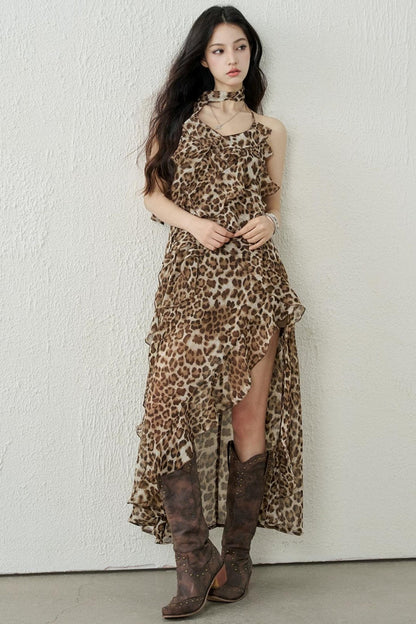 Leopard Print Halter Dress Set