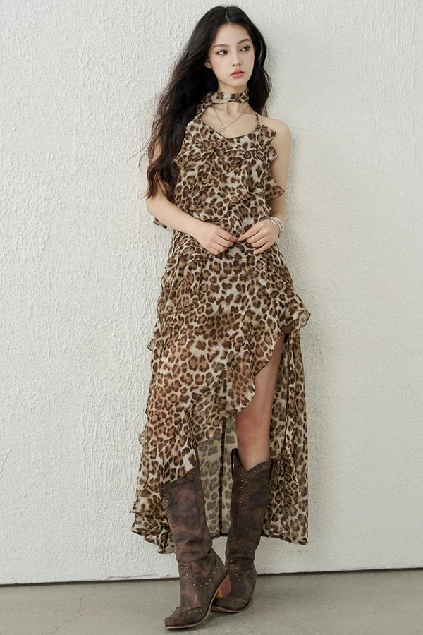 Leopard Print Halter Dress Set