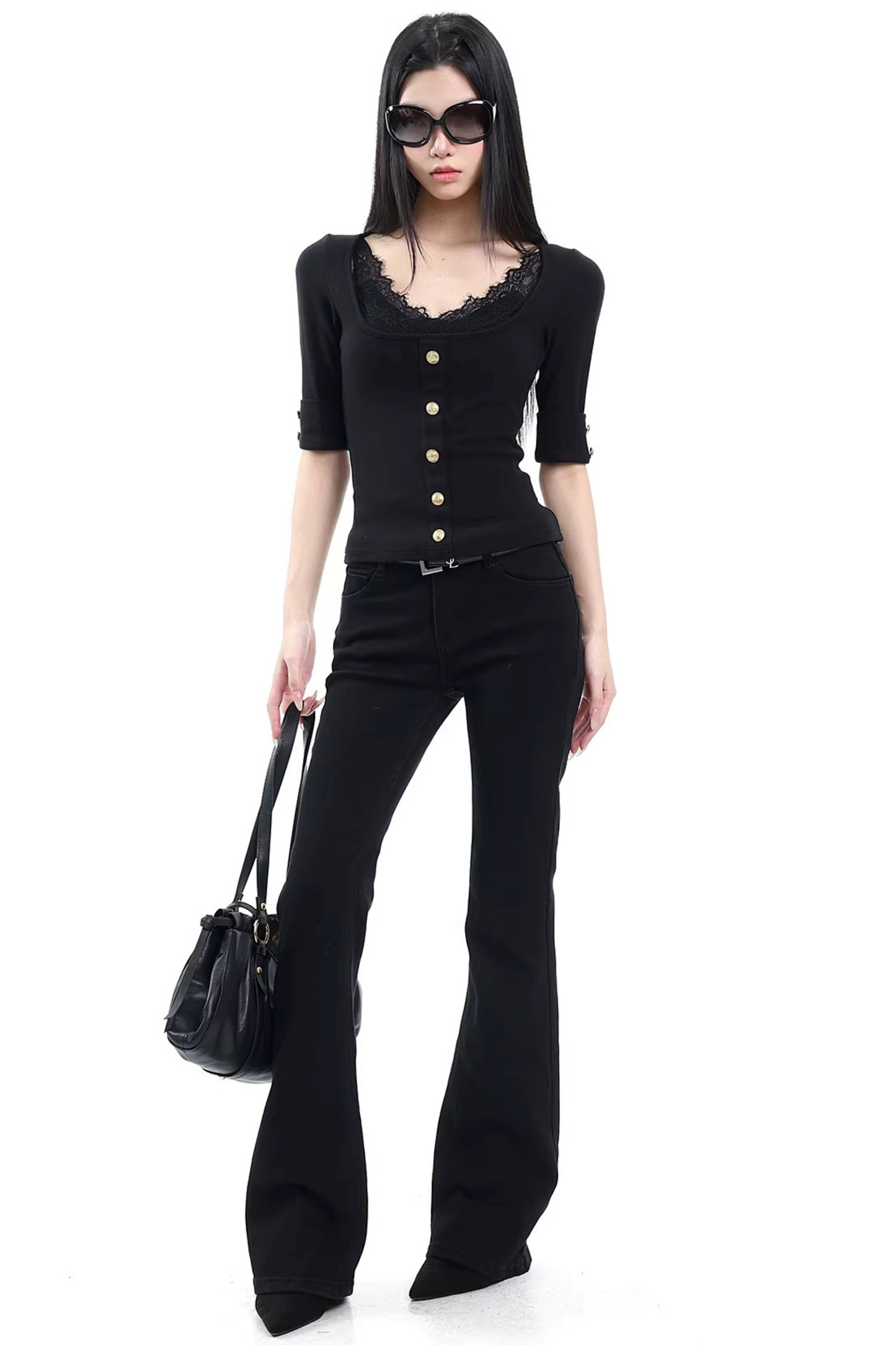 Black Lace V-Neck Top