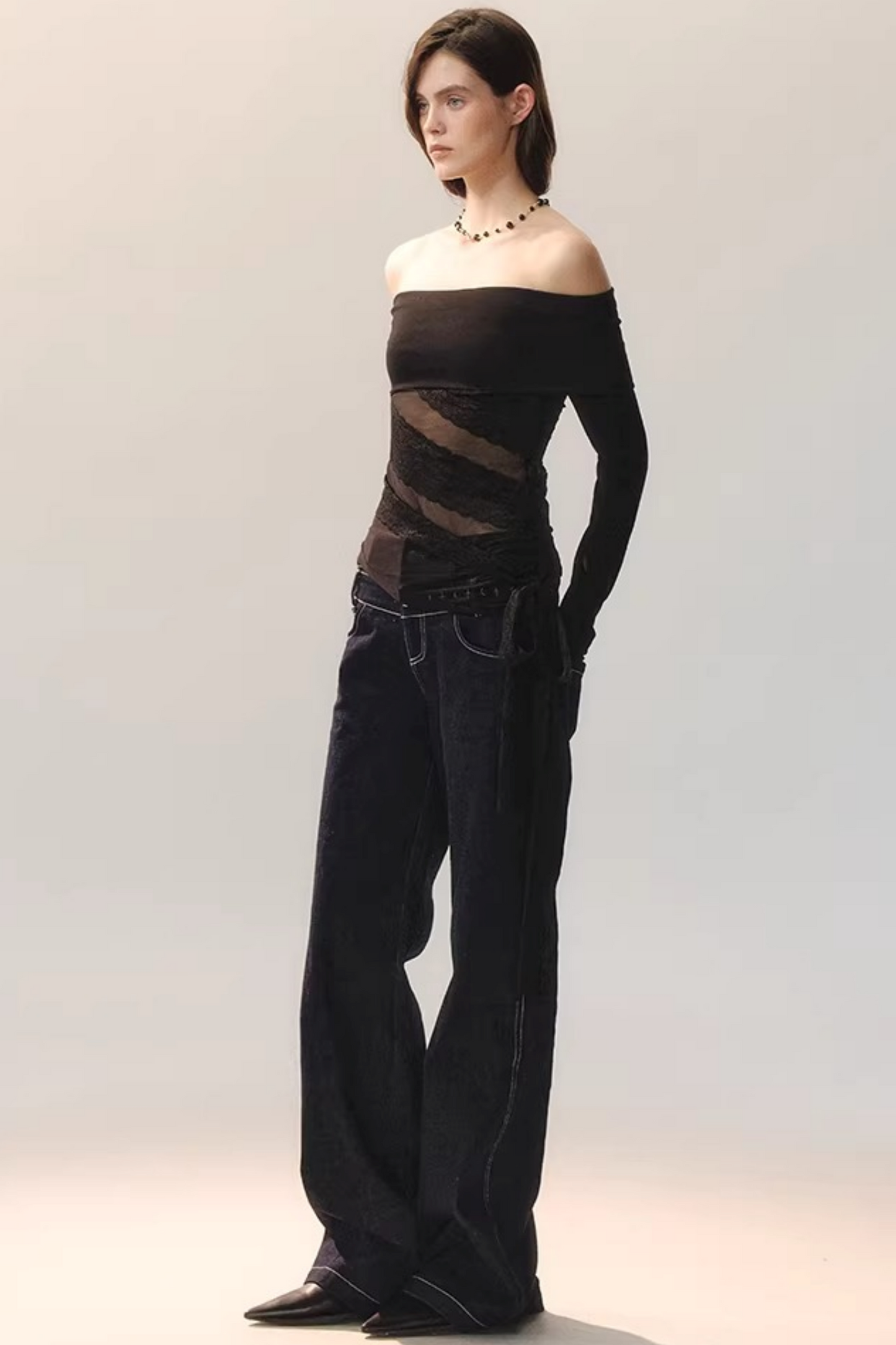 Translucent Lace One-Shoulder Top