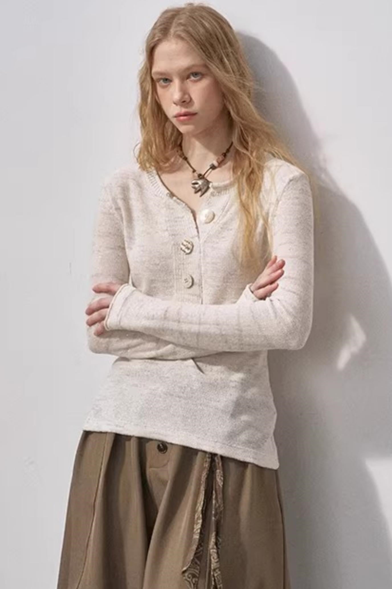 Sequin Henry Collar Knit Sweater