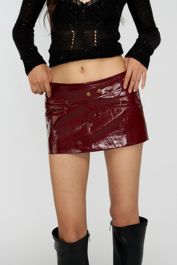 Crocodile Pattern Leather Mini Skirt