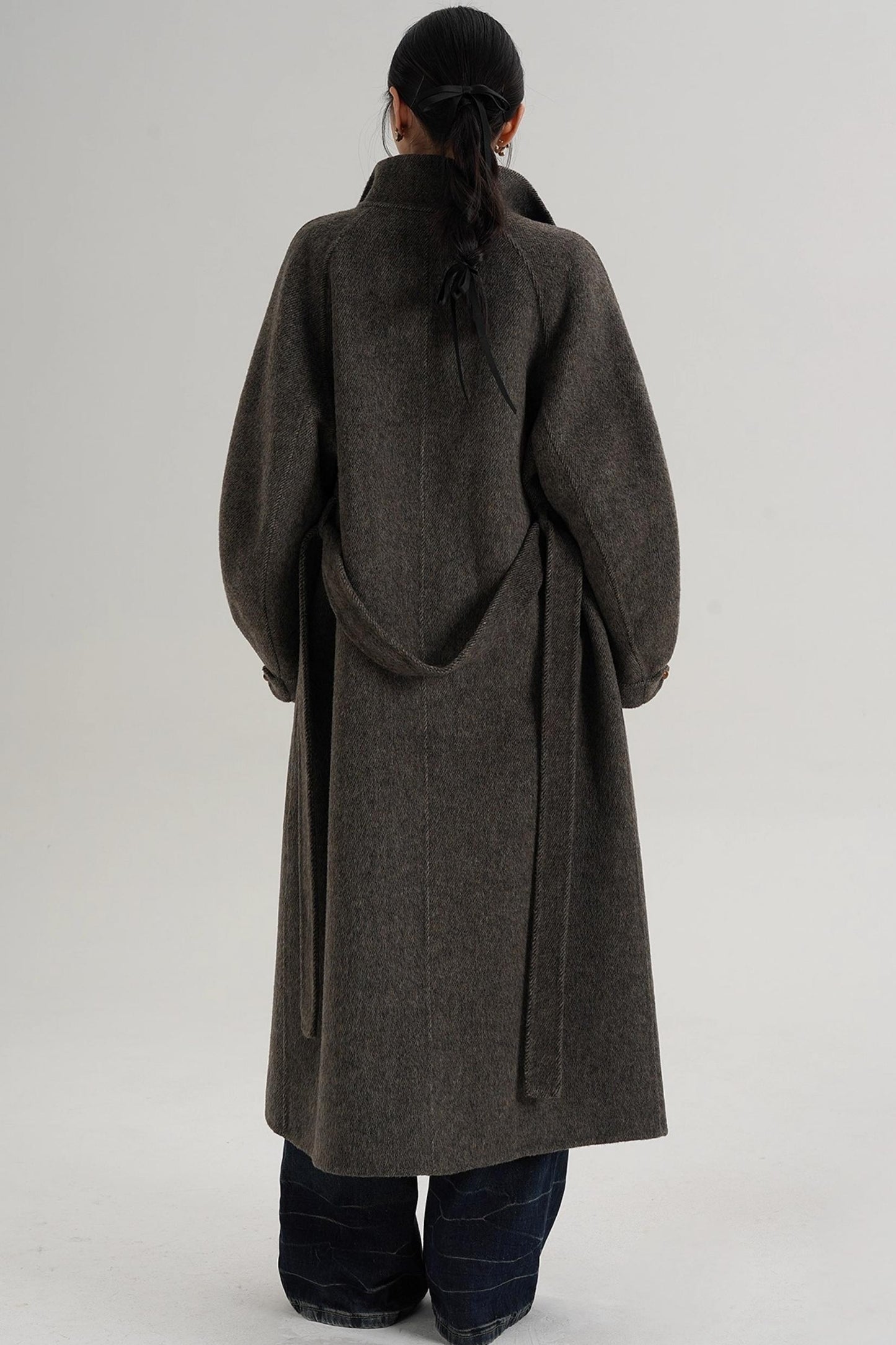 Elegant High-Neck Long Wool Coat