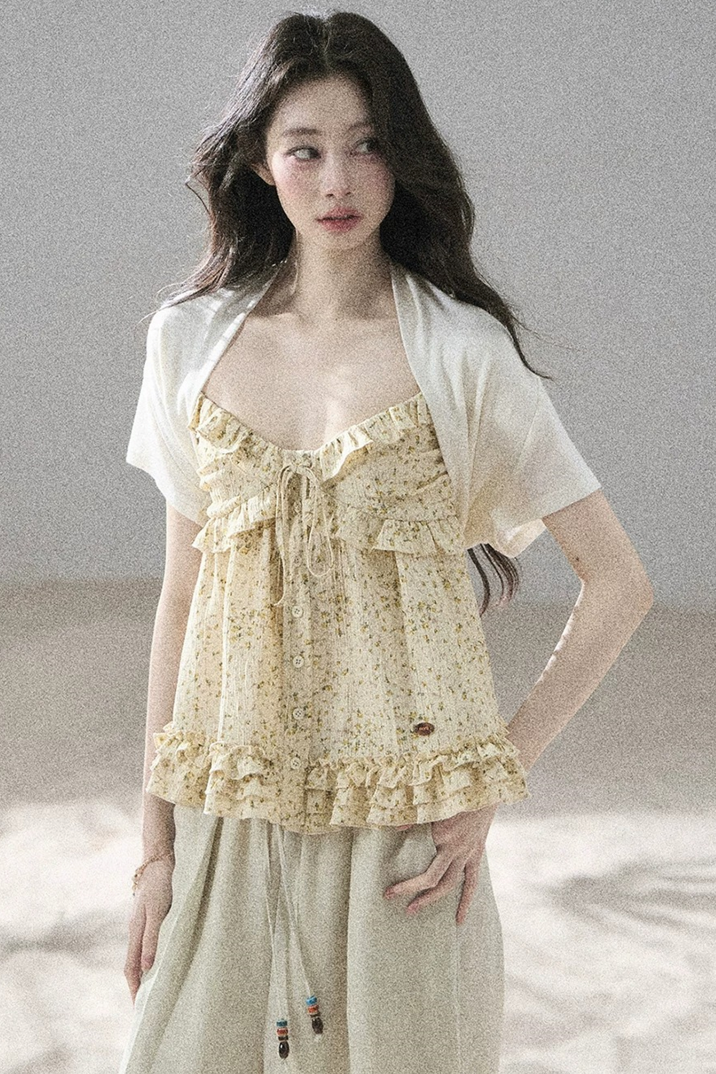 French Floral Ruffle Babydoll Top