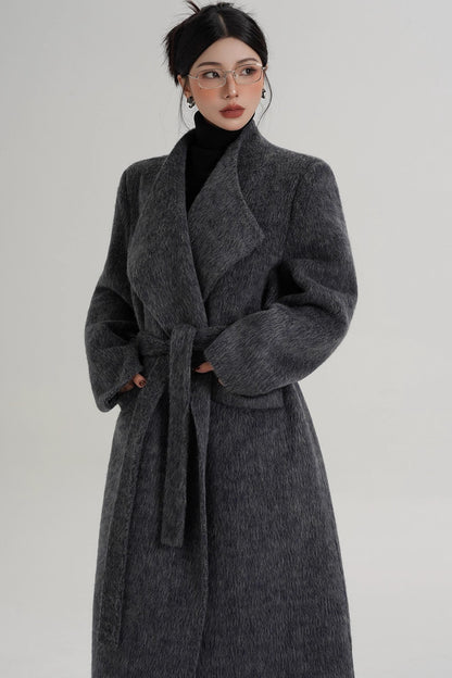 Elegant Gray-Blue Wool Coat