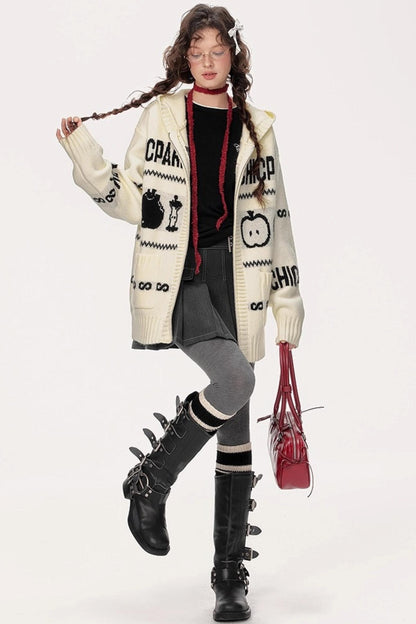 Lazy Fair Island Jacquard Sweater Hooded Jacket