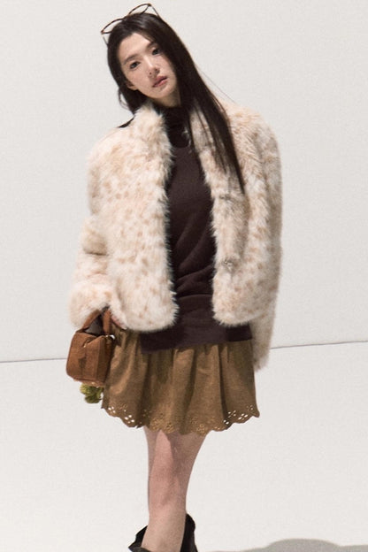 Girlish Leopard Print Fur Coat Set-Up