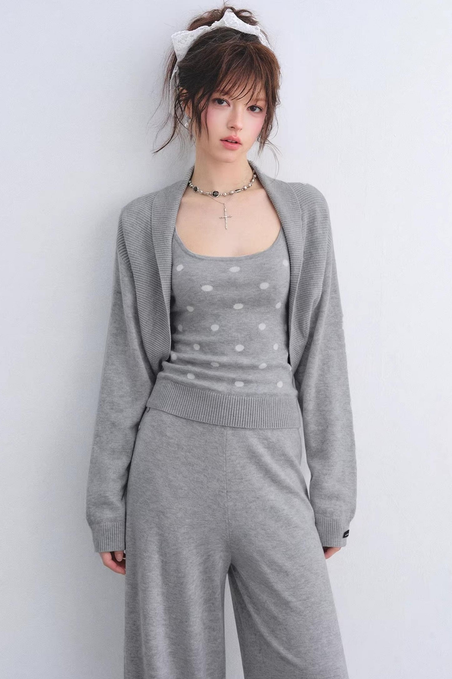 Lyocell Polka Dot Cardigan Set-Up