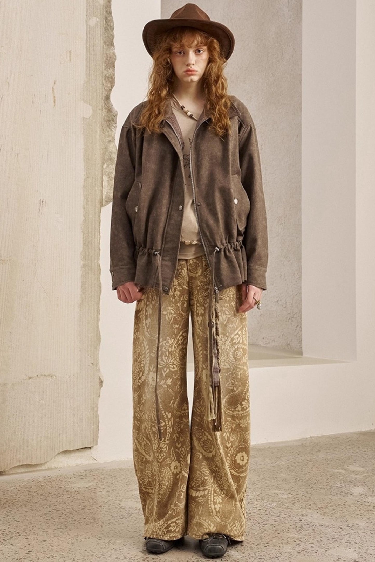 Pleats Waist Solid Color Loose Jacket