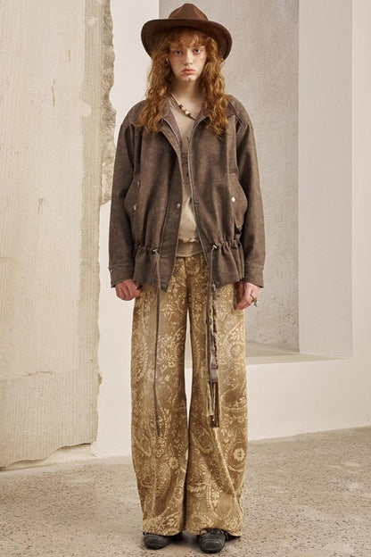 Pleats Waist Solid Color Loose Jacket