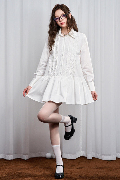 Flared Hem Lace Long Sleeve Dress