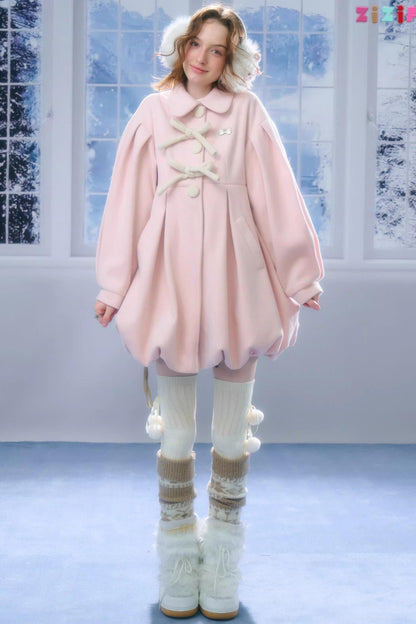 Bowknot Doll Collar Woolen Coat