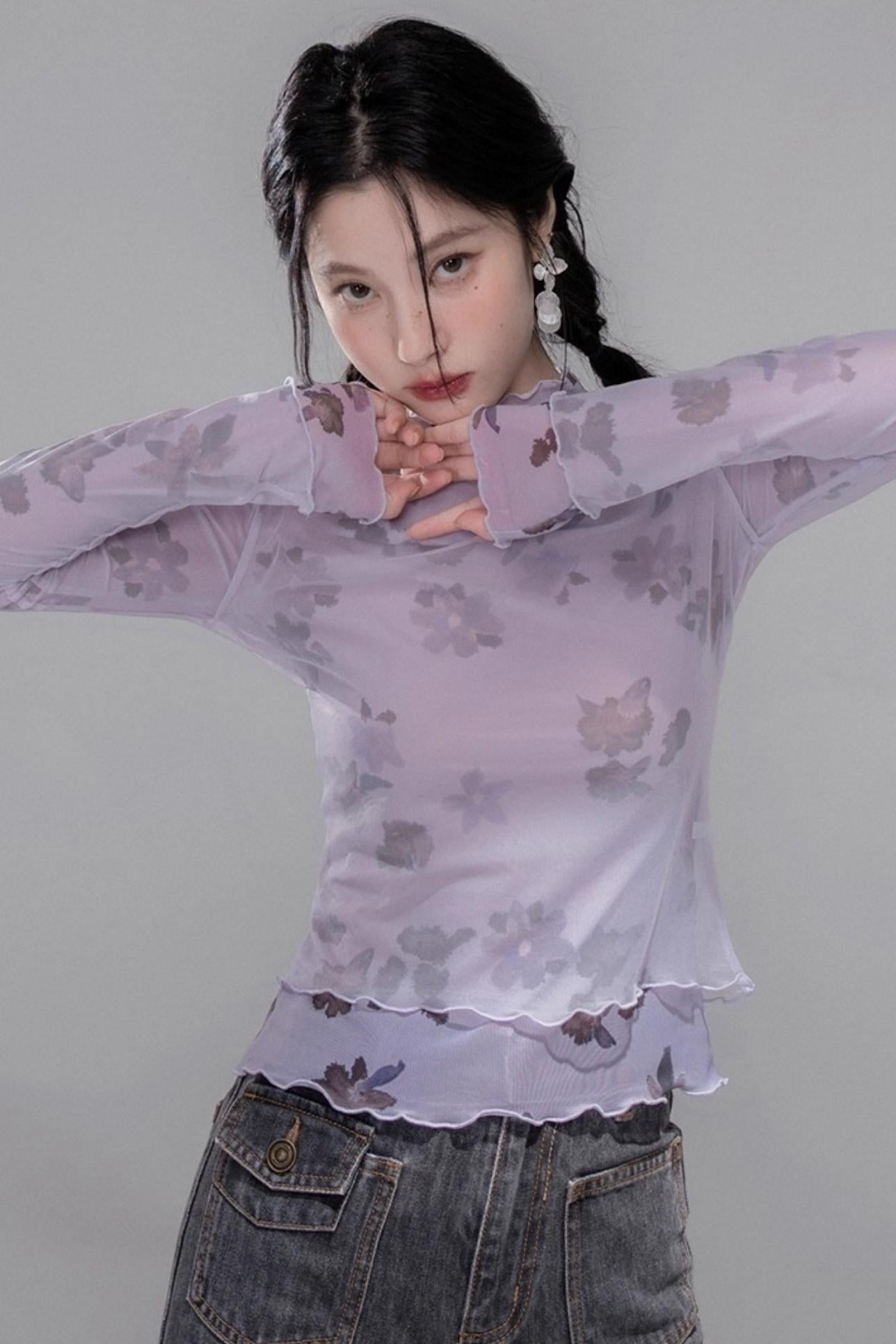Purple Mesh Base Layer Top Set