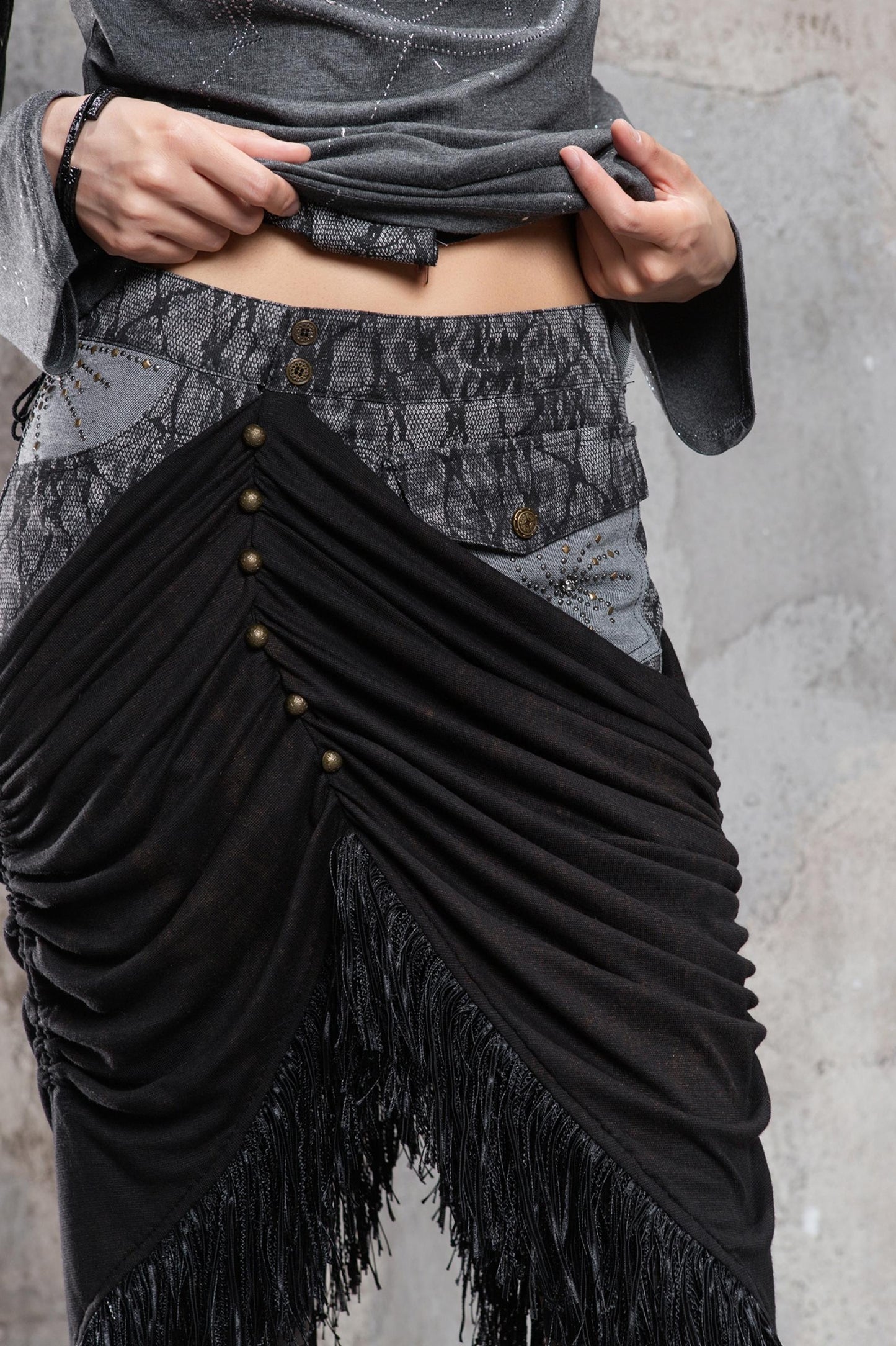 Irregular Patchwork Drawstring Skirt