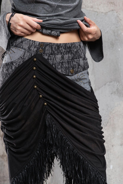 Irregular Patchwork Drawstring Skirt