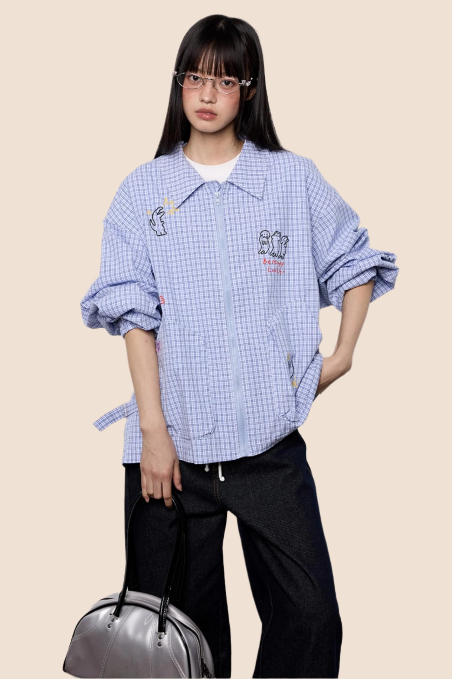 Cartoon Print Plaid Jacket