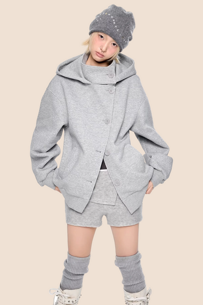 Retro Kapuzen-Sweatshirtjacke