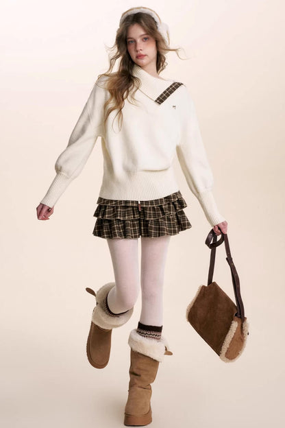 Plaid Suede Patchwork Skirt