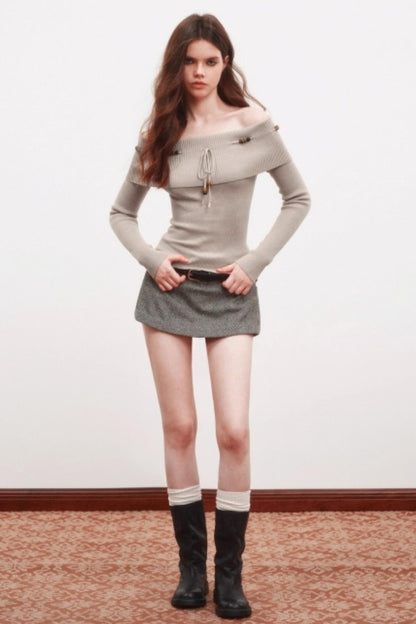 Beaded One-Shoulder Sweater