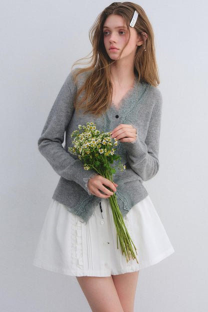 Wool Lace V-Neck Knit Top